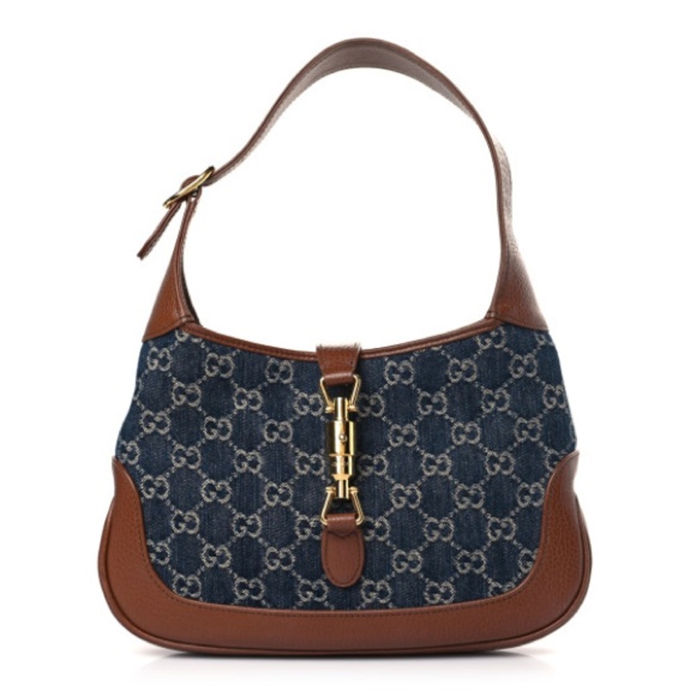 Authentic Gucci 1961 Jackie Denim and brown shoulder bag
